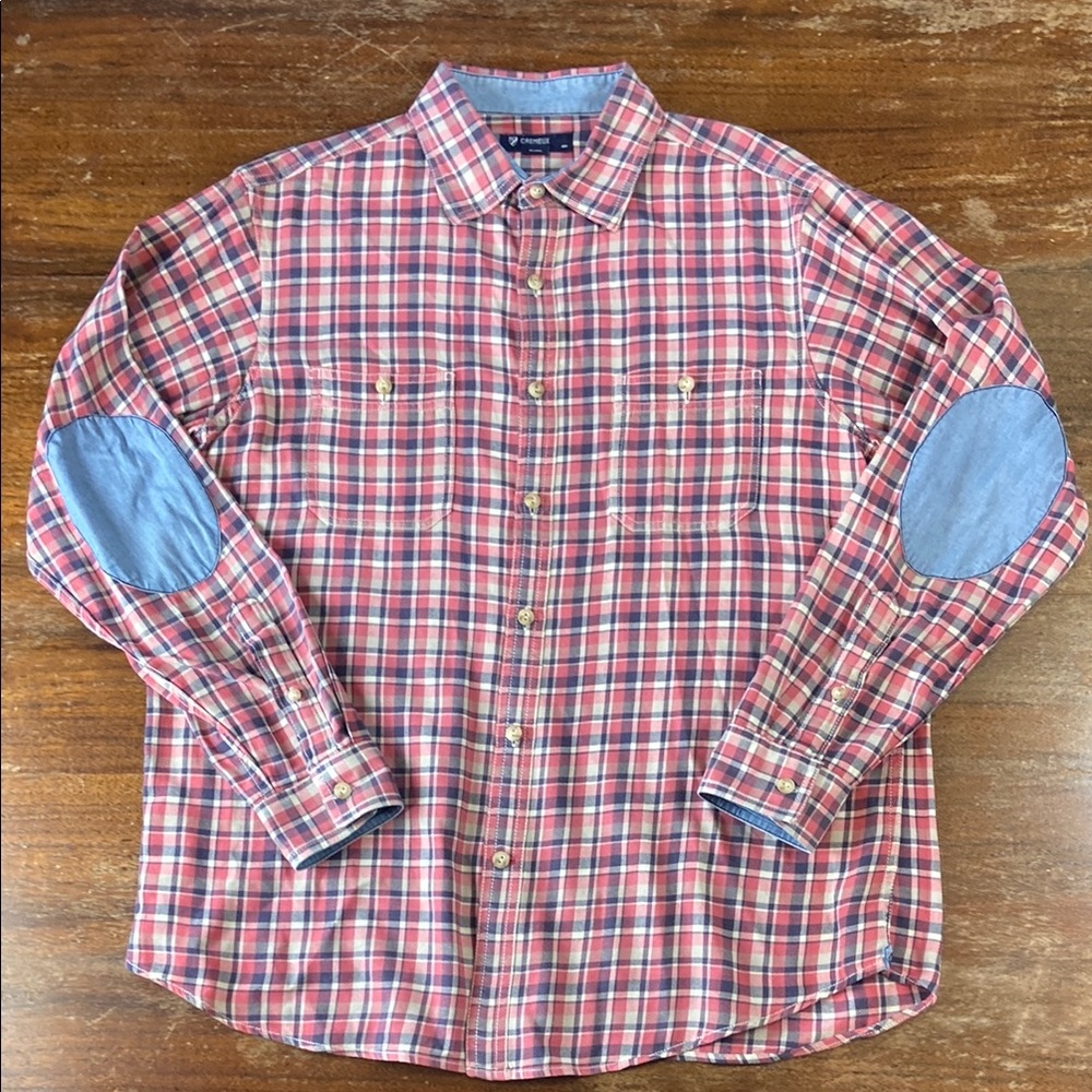 3/$12 Daniel Cremieux elbow patches Long Sleeve Plaid Pink Button Down Shirt